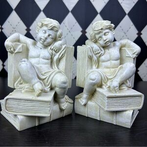 Cherub Bookends Reading Angel Sculpture Library Shelf Decor Book Lover Gift